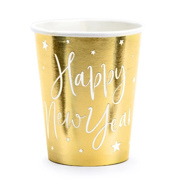 Bekertjes Happy New Year Goud 6st 3 Bekertjes Happy New Year Goud 6st