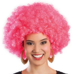 Afro Pruik Roze