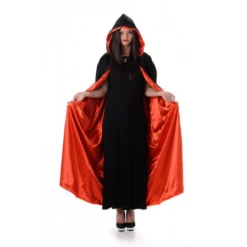 Cape Met Capuchon Deluxe Fluweel Zwart En Rood
