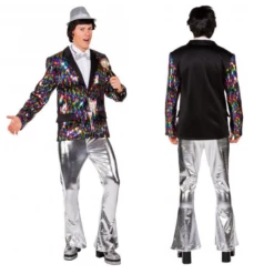 Disco Broek Heren Zilver Glimmend