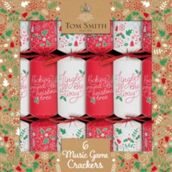 6 St. Christmas Crackers Musical Game Rood/wit 12 Inch