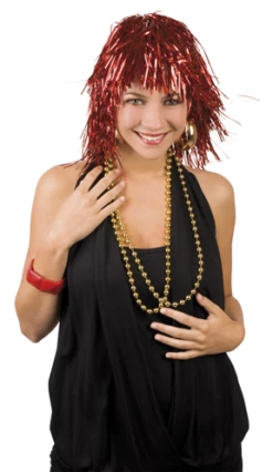 Pruik Metallic Folie Rood