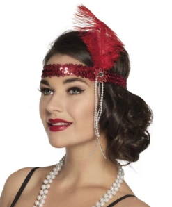 Hoofdband Charleston Flapper Rood