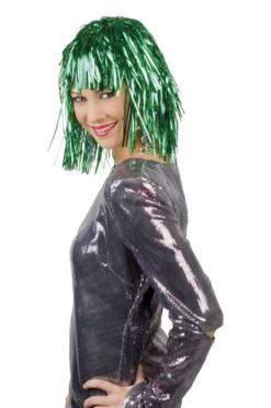 Pruik Metallic Folie Groen